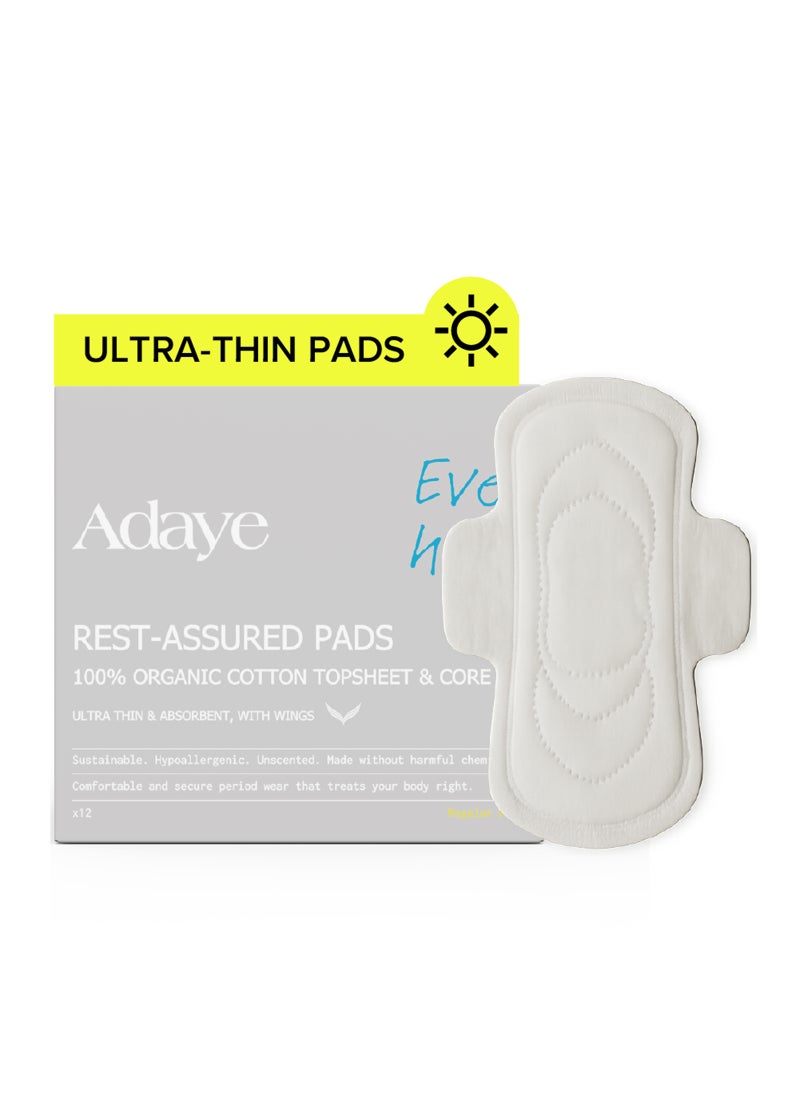 Adaye Organic Cotton Ultra Thin Sanitary Pads with Wings 12 Pcs - Image 1